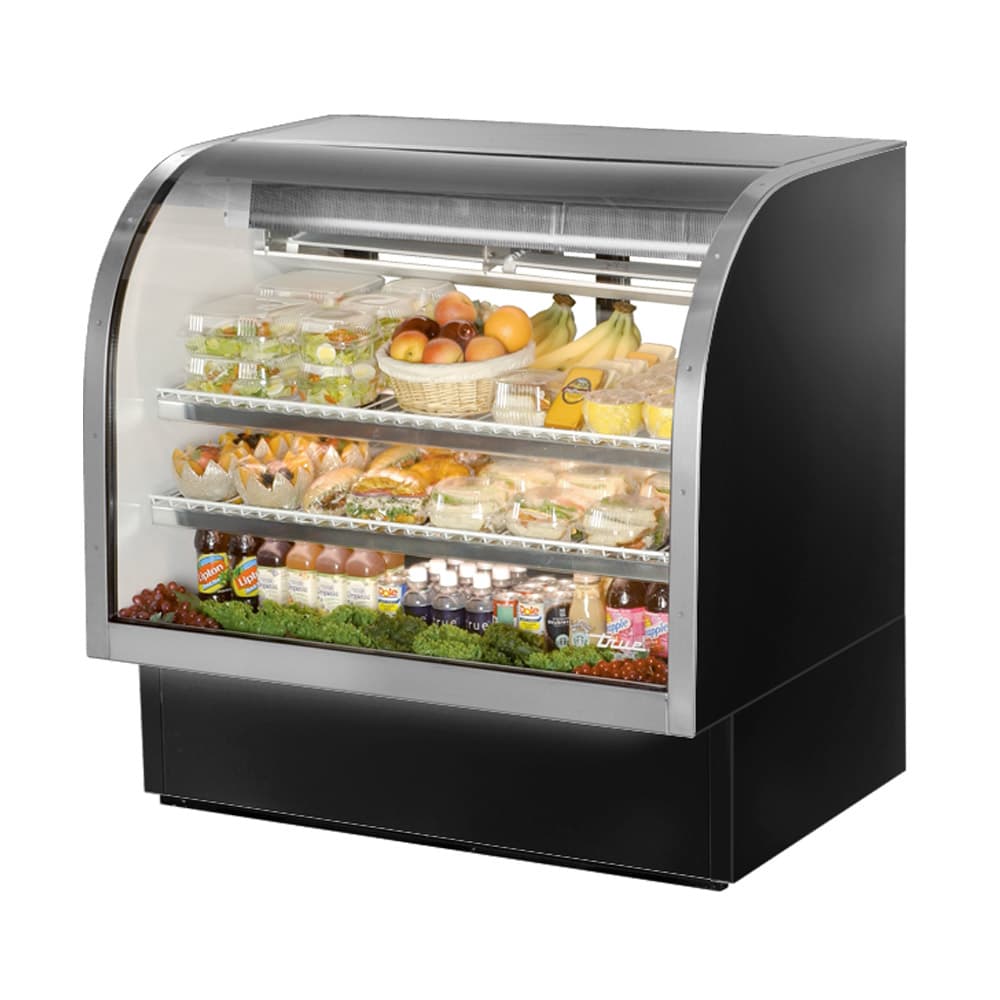 True TCGG-48-HC-LD - Vitrine de présentation en verre incurvé - Largeur 48 po - Noir