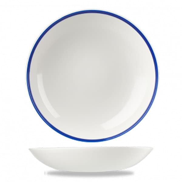 CHURCHILL WHBBEVB91 Assiette creuse - Retro Blue - 40 oz - 9 3/4 po de dia. x 1 3/8 po H - Blanc, liseret bleu