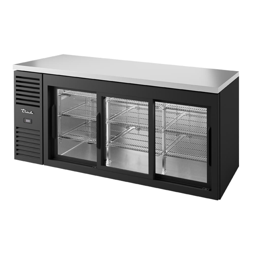 True TBR72-RISZ1-LB-111-1 - Réfrigérateur bar - 72 po - 3 portes coulissantes en verre - Noir